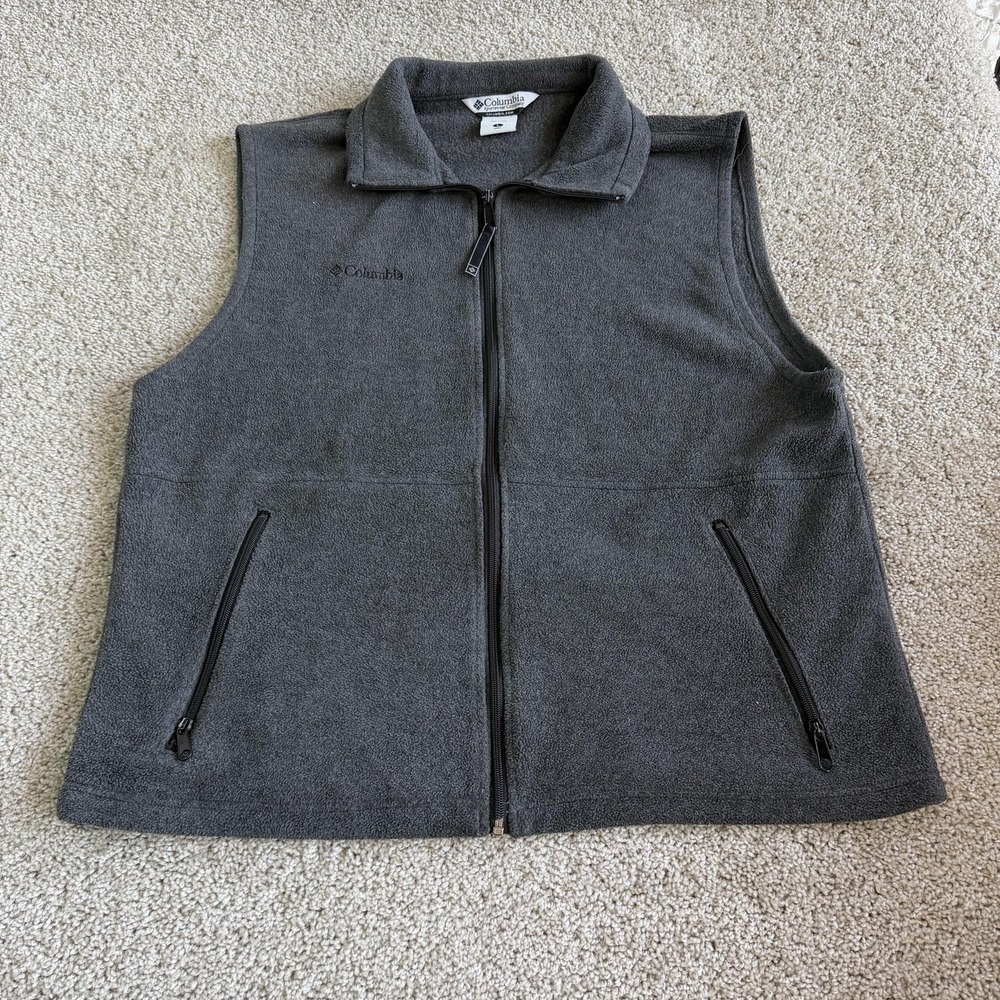 Columbia Vest Mens L Gray Fleece Full Zip Zip Pockets Hiking Outdoor Casual
